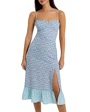 FRENCH CONNECTION ANORA RUFFLE TRIM MIDI DRESS