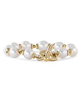 David Yurman - Cultured South Sea White Pearl Link Bracelet in 18K Yellow Gold with Diamonds