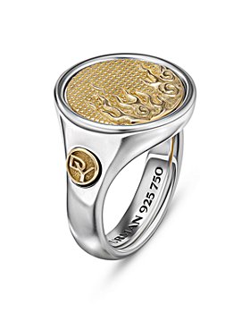 David Yurman - Water & Fire Duality Signet Ring in Sterling Silver with 18K Yellow Gold