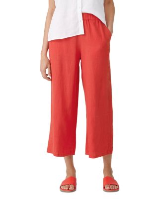 Eileen Fisher Organic Linen Wide Leg Cropped Pants In Grndn