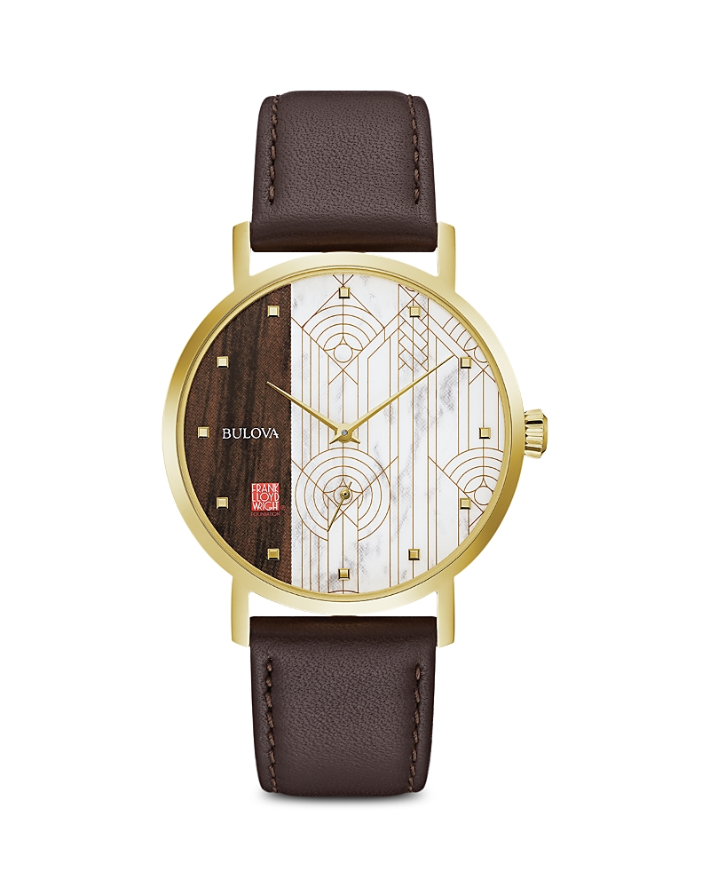 Bulova Men's Frank Lloyd Wright "april Showers" Brown Leather Strap Watch 39mm In Multi/brown