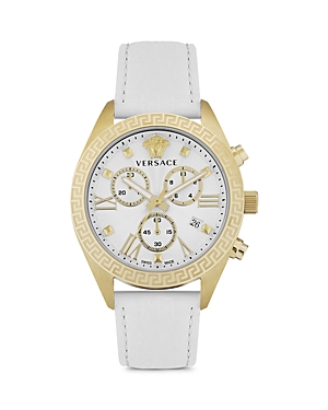 Versace 40mm Greca Chrono Watch With Leather Strap In White