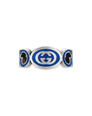 Sterling Silver Interlocked G Blue Enamel Logo Ring
