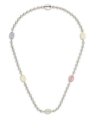 Sterling Silver Boule Multicolor Enamel Logo Station Collar Necklace, 19.6&amp;quot;