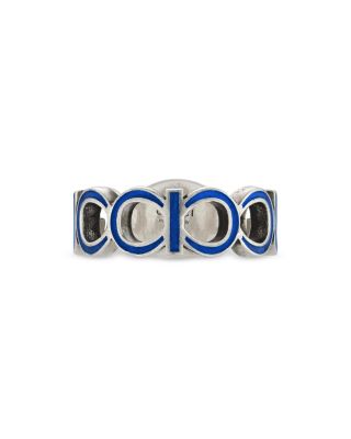 Sterling Silver Interlocked G Blue Enamel Logo Ring
