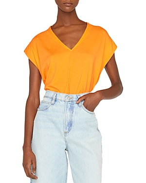 Frame Le Mid Rise V-neck Tee In Bright Tangerine