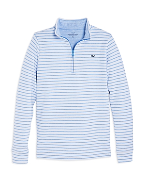 Vineyard Vines Boys' Saltwater Stripe Quarter Zip Mock Neck Sweatshirt - Little Kid, Big Kid In Marine Stripe White Cap/jake Blue