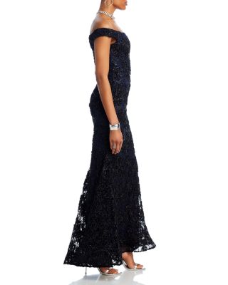 Off-the-Shoulder Embellished Lace Gown - Exclusive