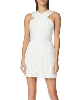 Herve Leger Crossover Halter Fringe Mini Dress