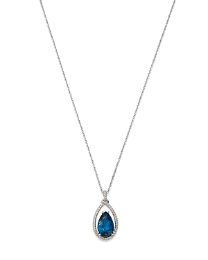 Bloomingdale's Blue Topaz & Diamond Pear Halo Pendant Necklace in 14K White Gold, 16 - 100% Exclusiv