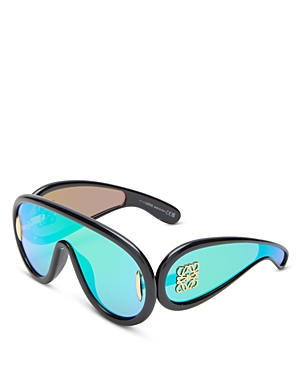 Loewe Paula's Ibiza Wave Mask Sunglasses, 140mm In Black/green Mirrored Gradient