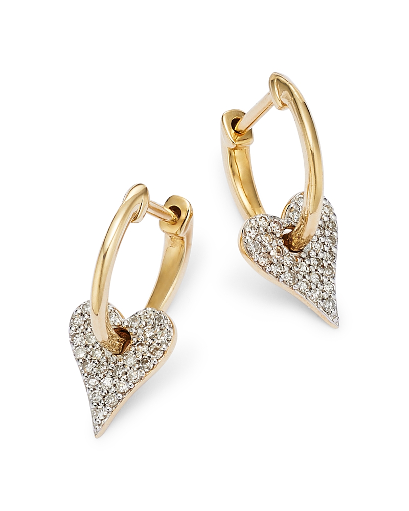 Bloomingdale's Fine Collection Diamond Heart Drop Hoop Earrings in 14K White & Yellow Gold, 0.23 tcw