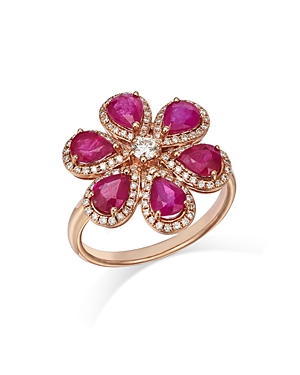 Bloomingdale's Ruby & Diamond Flower Ring In 14k Rose Gold - 100% Exclusive In Pink/rose Gold