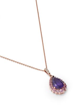 Amethyst, Pink Sapphire & Diamond Halo Pendant Necklace in 14k Rose Gold, 16"  