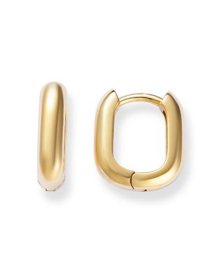 14K Yellow Gold Simple Gold Polished Oval Huggie Hoop Earrings