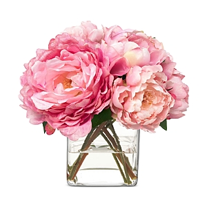 Diane James Home Peonies In Glass Cube In Pink