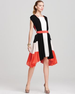 BCBGMAXAZRIA Dress - Brit Color Block With Sunburst Pleat | Bloomingdale's