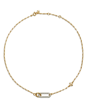 Tory Burch Roxanne Logo & Pave Link Collar Necklace in 18K Gold Plated, 18