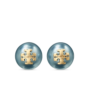 Tory Burch Kira Imitation Pearl Stud Earrings In Gold/blue