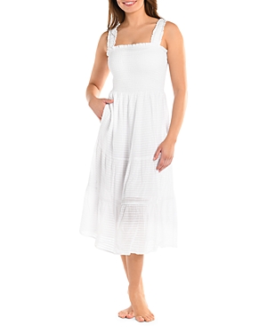 Shop La Blanca Shadow Smocked Midi Beach Dress In White