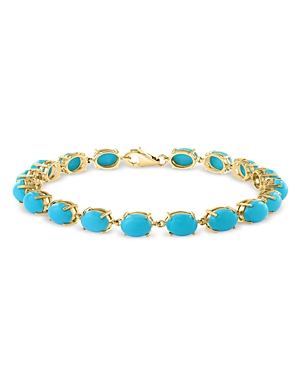 Bloomingdale's Turquoise Station Link Bracelet In 14k Yellow Gold - 100% Exclusive In Blue/gold