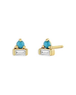 Zoë Chicco 14k Gold Diamond & Turquoise Stud Earrings In Gold/blue