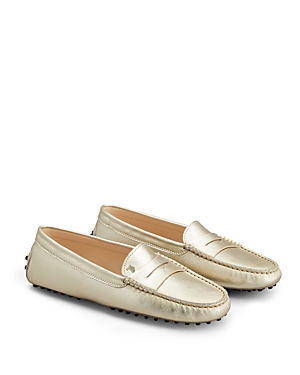 Shop Tod's Women's City Gommini Driver Penny Loafers In Light Gold