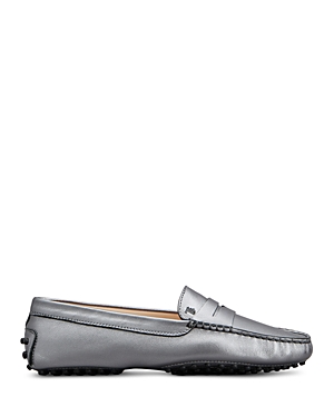 Shop Tod's Women's City Gommini Driver Penny Loafers In Silver