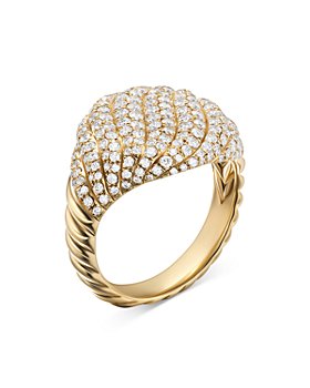 David Yurman - Sculpted Cable Pinky Ring in 18K Yellow Gold with Pavé Diamonds
