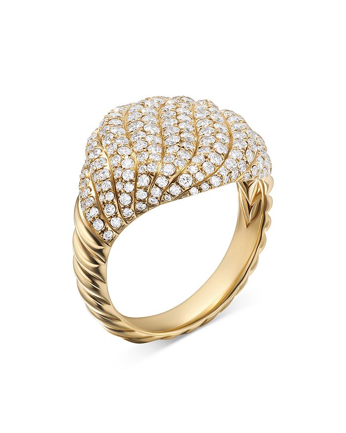 David Yurman - Sculpted Cable Pinky Ring in 18K Yellow Gold with Pav&eacute; Diamonds
