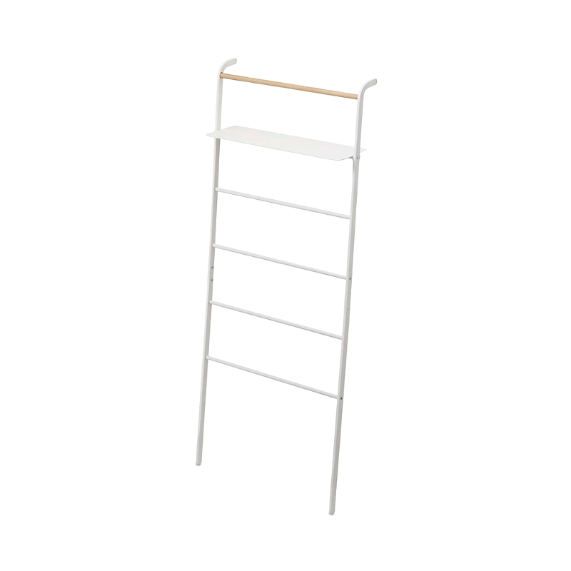 Yamazaki Tower Leaning Ladder With Shelf In White