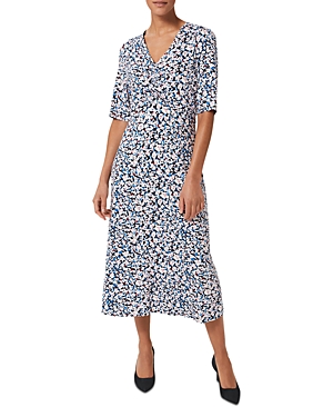 Hobbs London Petite Frankie Ruched Midi Dress In Navy Multi