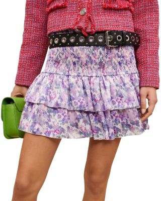 Maje Womens Violets Juvard Floral-print Ruffled Woven Mini Skirt