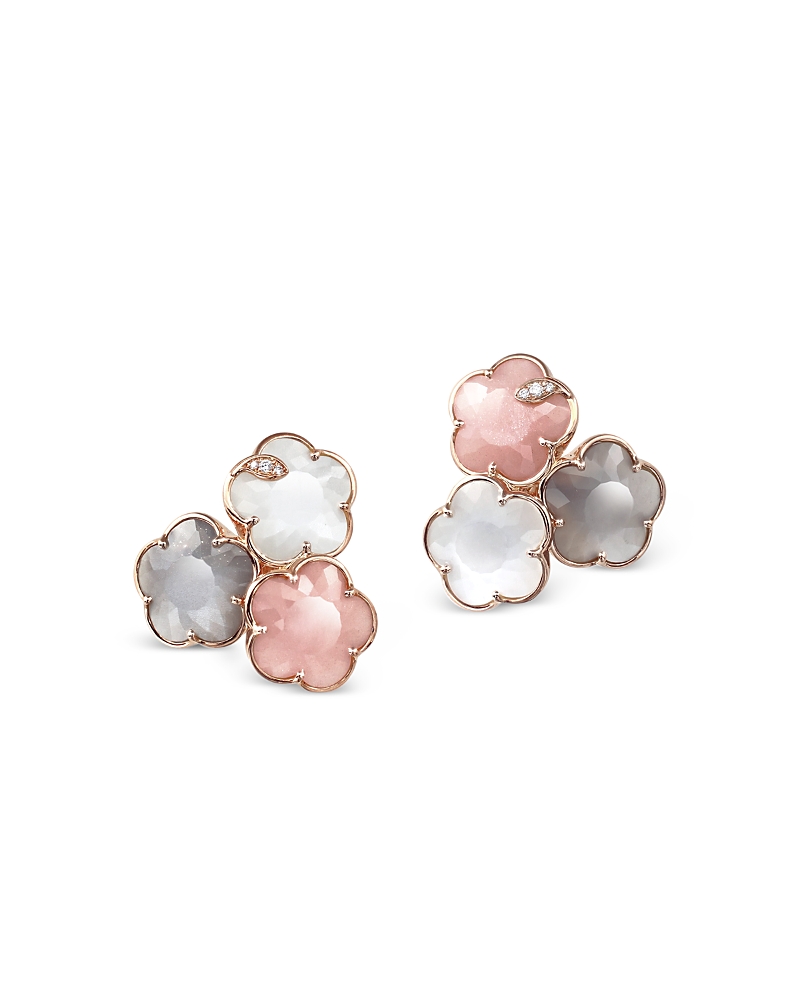 Pasquale Bruni 18k Rose Gold Bouquet Lunaire Multicolor Moonstone & Diamond Triple Flower Cluster Stud Earrings In Multi/rose Gold
