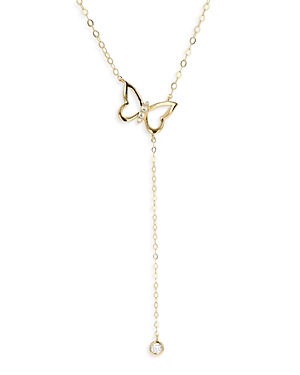 Moon & Meadow 14K Yellow Gold Diamond Butterfly Lariat Necklace, 18