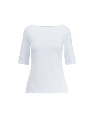 Elbow Sleeve Boat Neck Top 