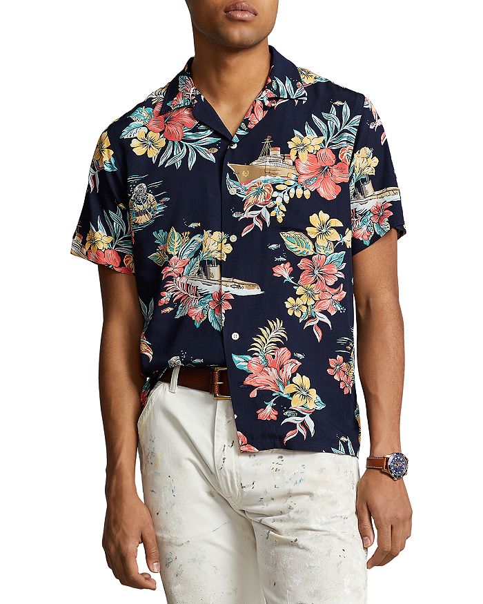 Polo Ralph Lauren Bloomingdale\'s Classic Shirt Camp Fit Floral Tropical Down Button Print 
