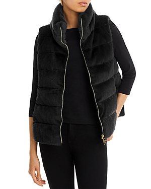Shop Herno Faux Fur Puffer Vest In Black