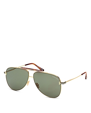 Shop Tom Ford Brady Pilot Sunglasses, 60mm In Gold/green Solid