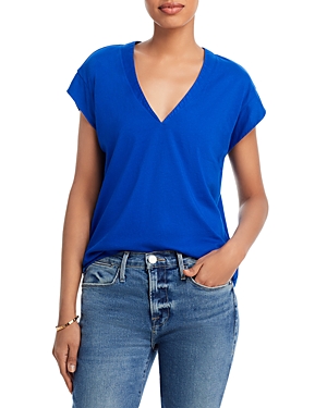Frame Le Mid Rise V-neck Tee In Bright Cobalt