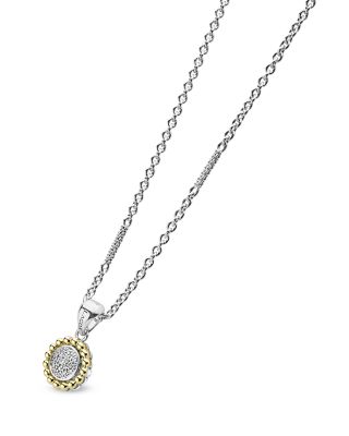 18K Yellow Gold & Sterling Silver Diamond Cluster Bead Frame Pendant Necklace, 16-18"
