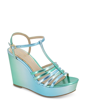 Shop Kenneth Cole Women's Celia T Strap Espadrille Platform Wedge Sandals In Blue/green
