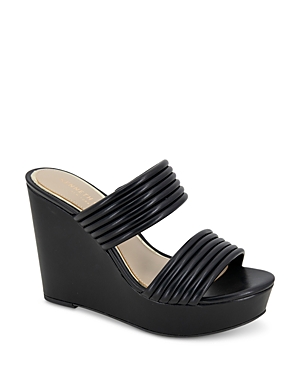 Kenneth Cole Women's Cailyn Slip On Platform Wedge Sandals In Black/black