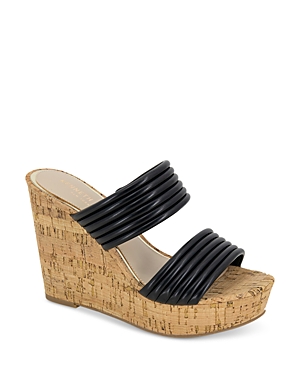 Kenneth Cole Cailyn Platform Wedge Slide Sandal In Black Smooth