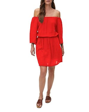 Shop Michael Stars Fernanda Cotton Smocked Waist Dress In Red