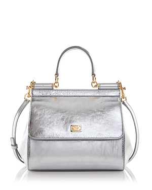 Shop Dolce & Gabbana Sicily Leather Tote In Silver