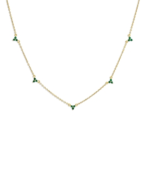 By Adina Eden Trio Cluster Chain Necklace In 14k Gold Plated Sterling Silver, 16 In Green/gold