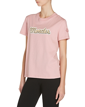 Shop Moncler Cotton Short Sleeve Logo Tee In Medium Pink