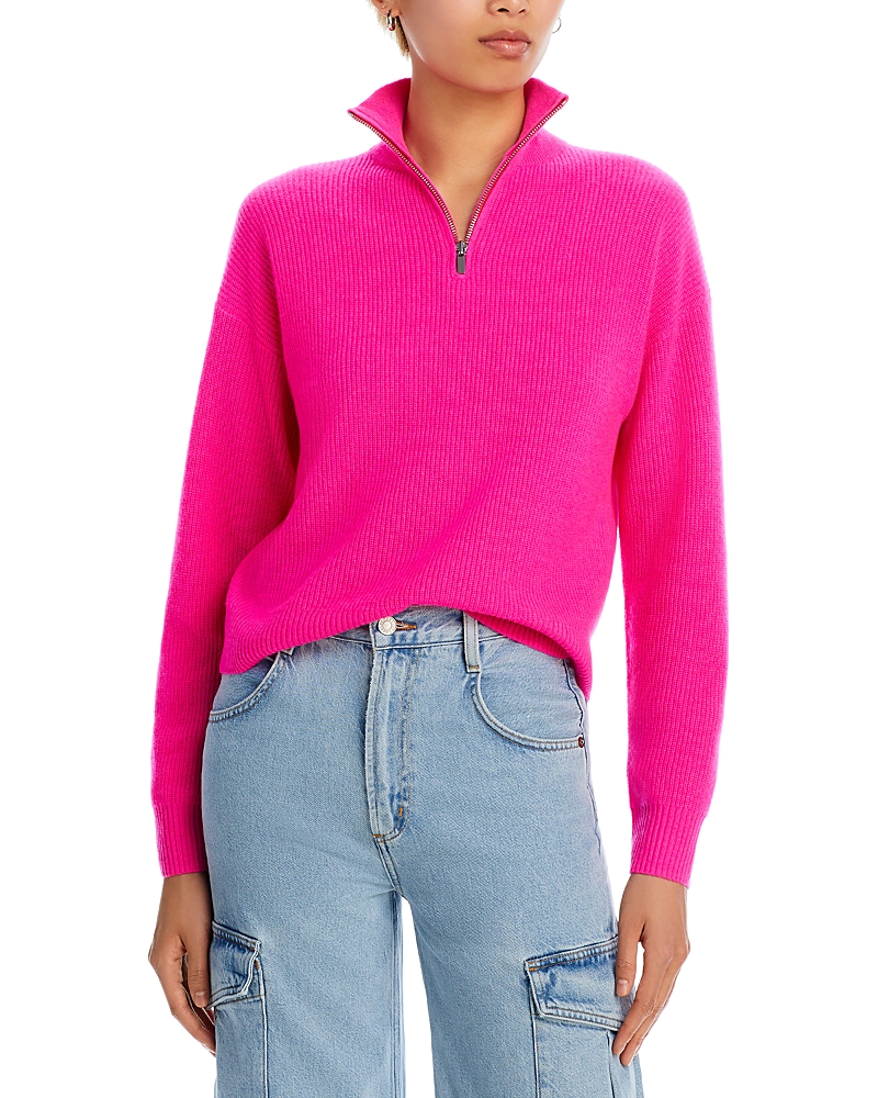 Aqua Quarter Zip Cashmere Sweater - Exclusive In Neon Pink
