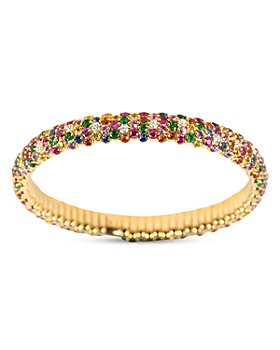 ZYDO - 18K Yellow Gold Multicolor Sapphire & Diamond Domed Stretch Bracelet